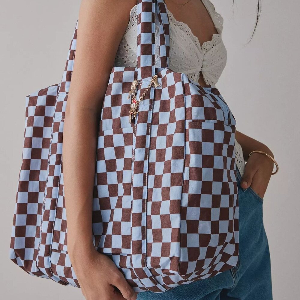 NWT Baggu Cloud Regular Carry-on - Brown Blue Check - Picture 5 of 7